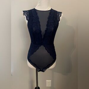 Elegant Navy Lace Bodysuit